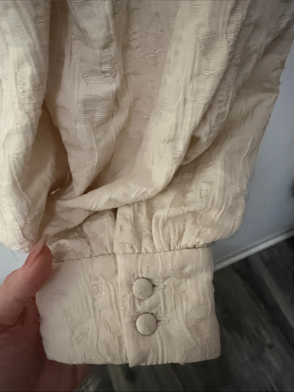 Zara Cream Puff-Sleeve V-Neck Blouse